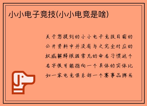 小小电子竞技(小小电竞是啥)